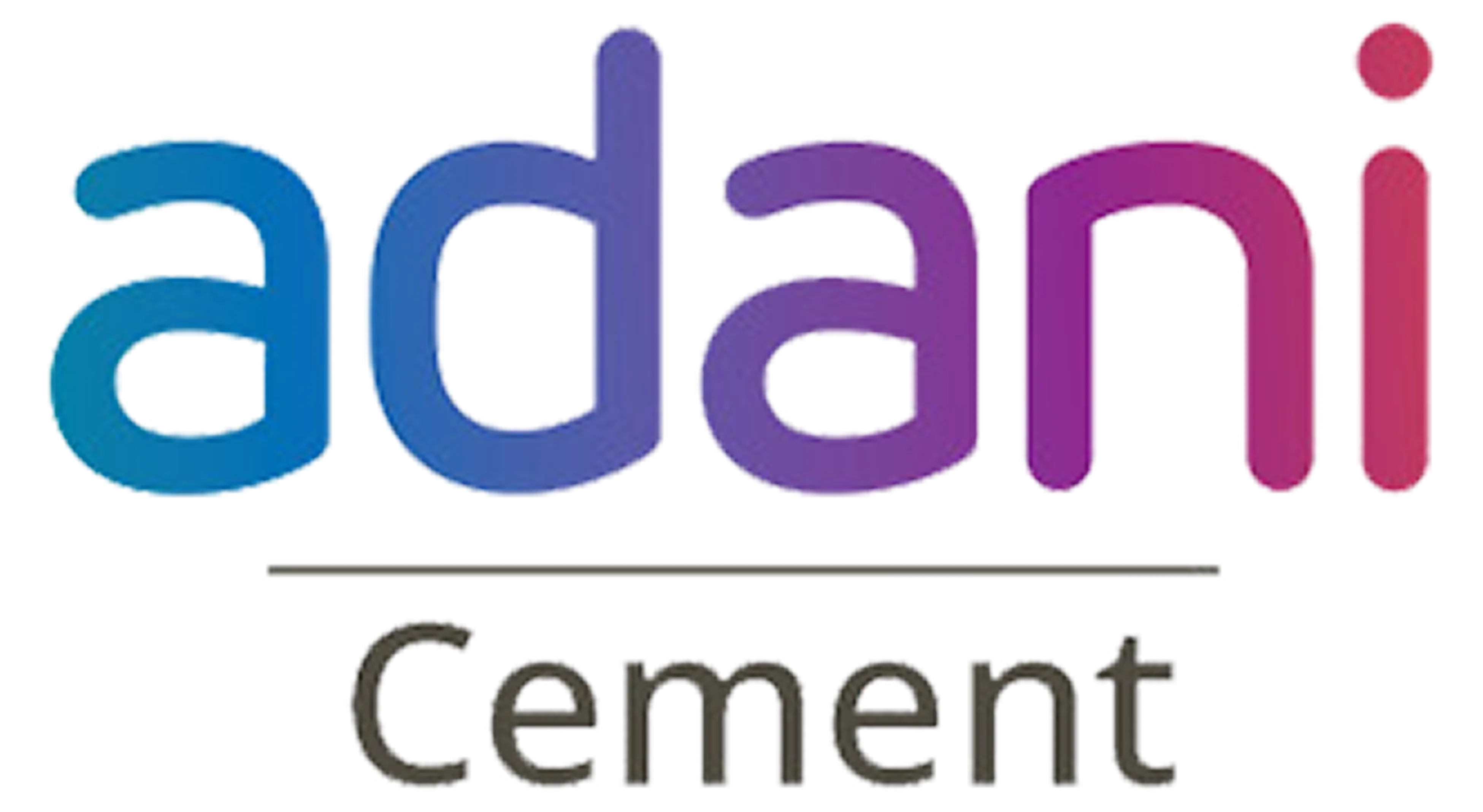 Adani Cement logo with the word 'adani' in a blue to purple gradient and 'Cement' in gray below a horizontal line.
