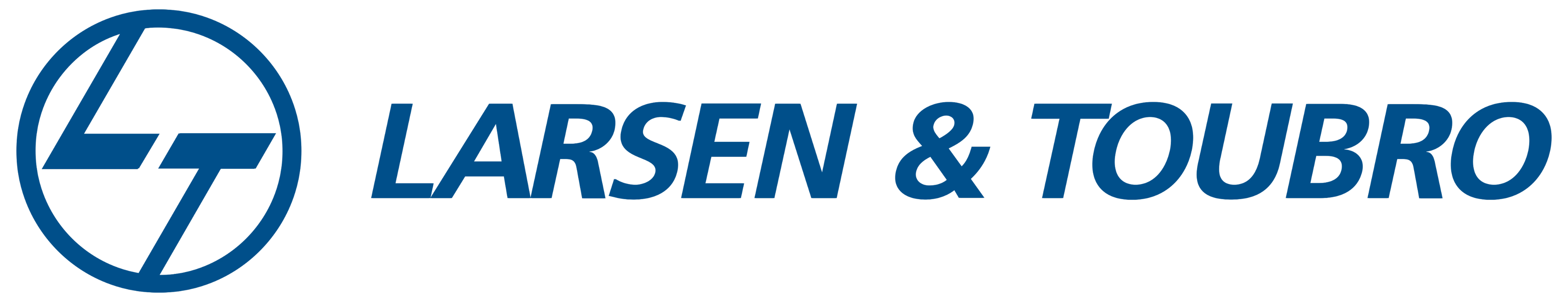 Larsen & Toubro company logo with stylized LT initials inside a circle in dark blue.