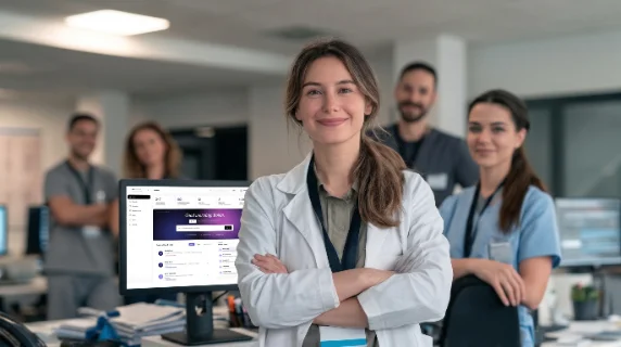 A clinic team in their office