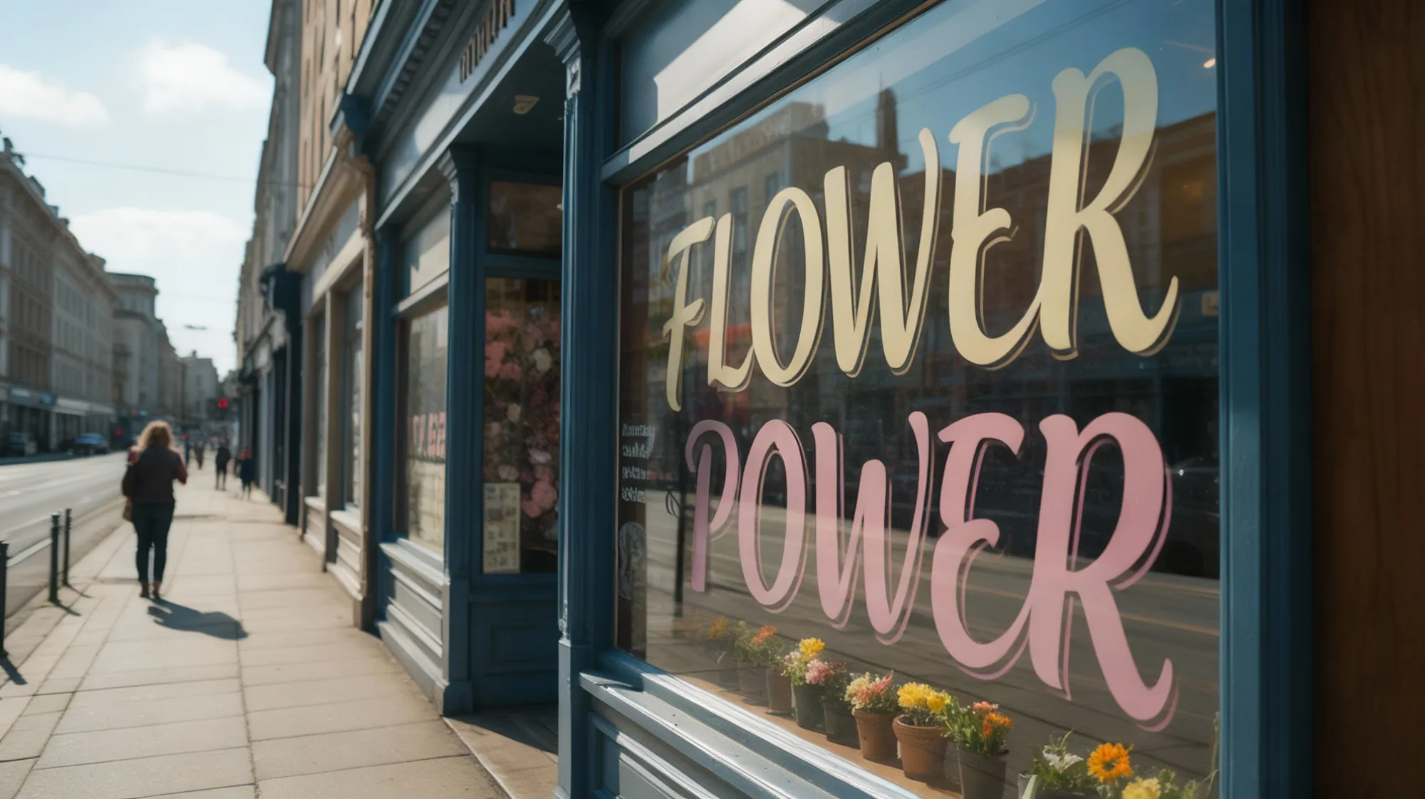 Schaufensterbeschriftung mit großem Schriftzug an einem Ladengeschäft