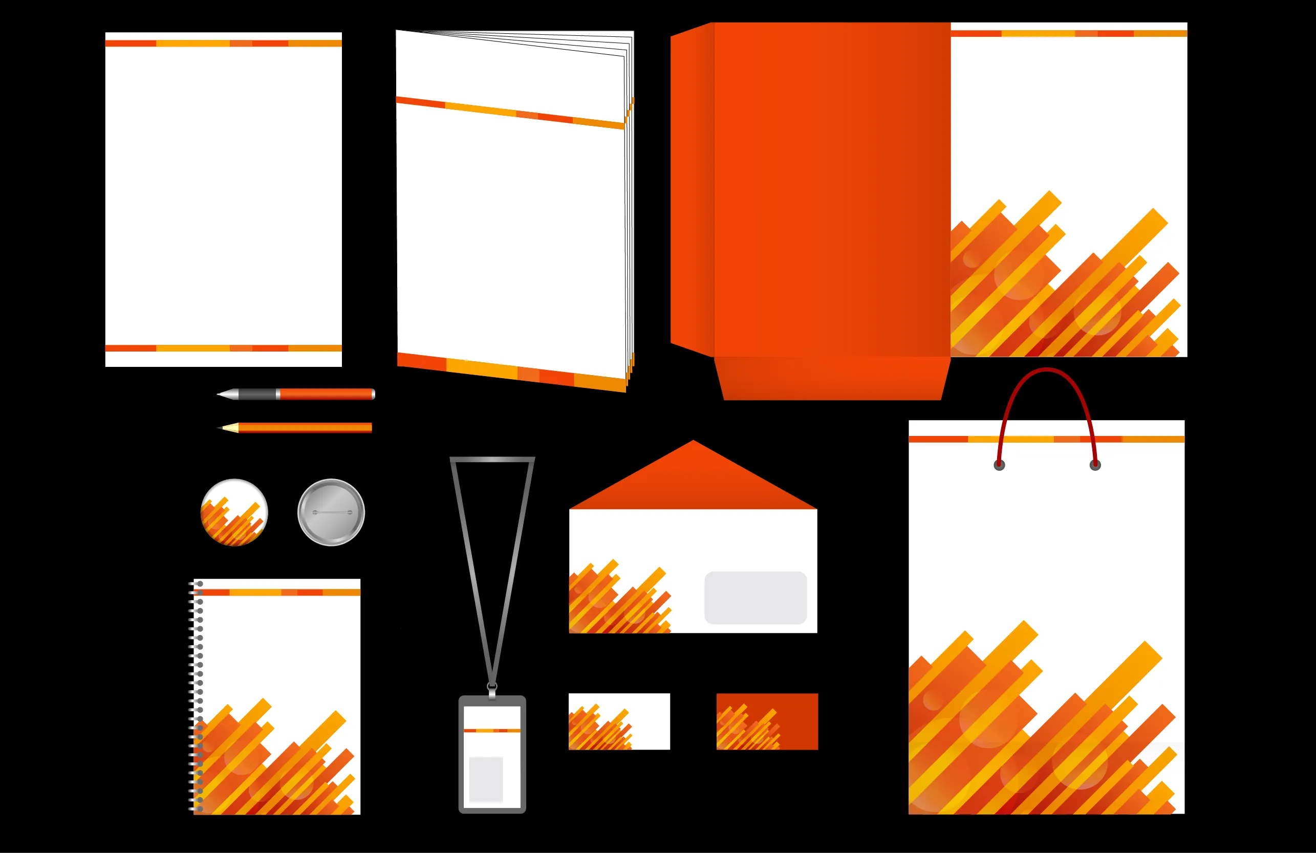 Corporate Design Geschäftsausstattung mit Briefpapier, Visitenkarten, Notizblock und Tragetasche im Branding