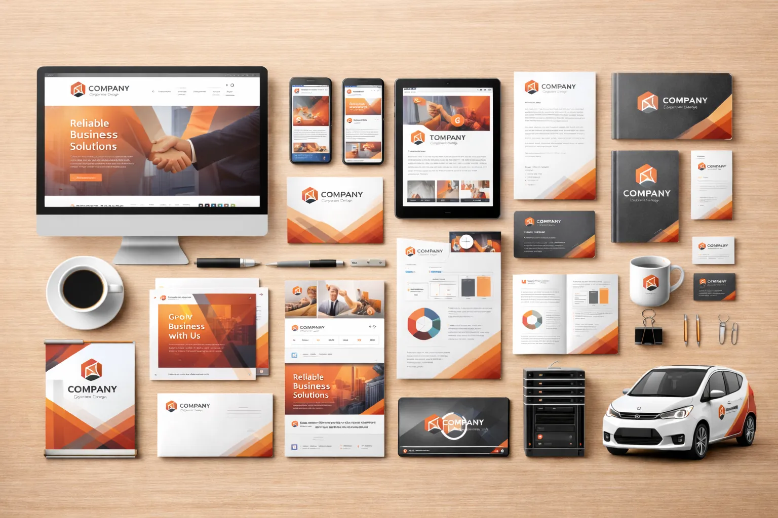 Komplettes Corporate Design mit Website, Geschäftsausstattung, Printmedien und Fahrzeugbeschriftung