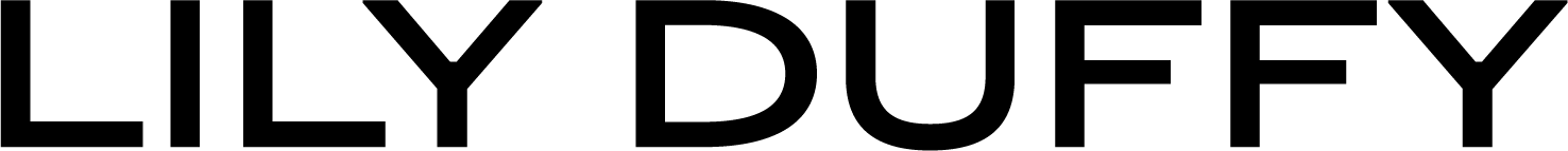 LILY DUFFY brand logo text in bold black uppercase letters.