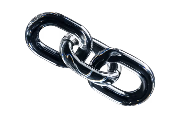 Close-up of a transparent glass chain link against a black background.