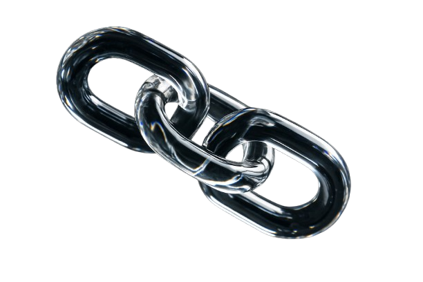 Close-up of a transparent glass chain link against a black background.