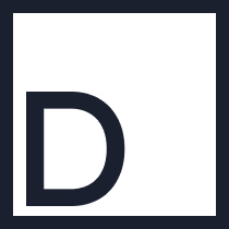 Dark-themed logo featuring a stylized letter D within a square outline.