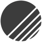 Circle logo with three diagonal stripes in the lower right quadrant.
