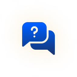 Blue chat bubbles icon with a white question mark in the front bubble.