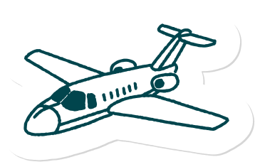 Simple line drawing of a small airplane with wings, windows, and tail fin.