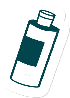 Simple blue line drawing of a shampoo bottle with a blank label.