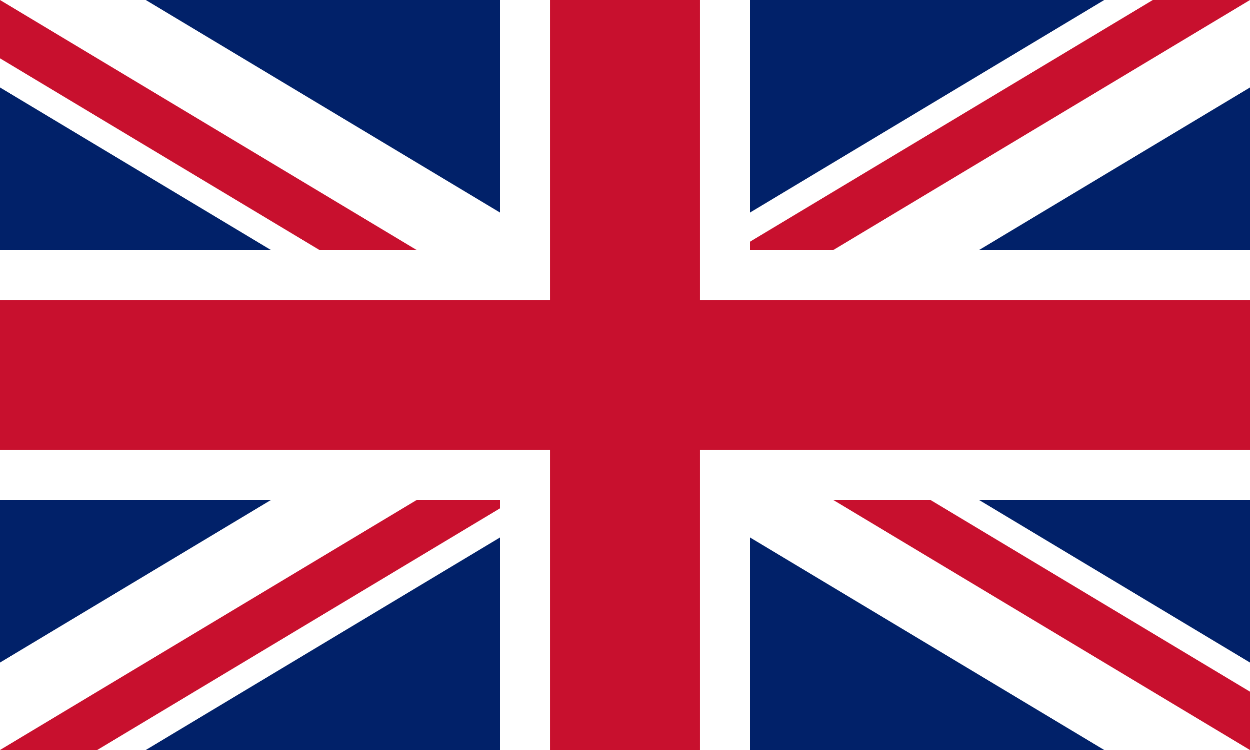 United Kingdom flag featuring a red cross edged in white superimposed on a diagonal red and white saltire on a blue field.