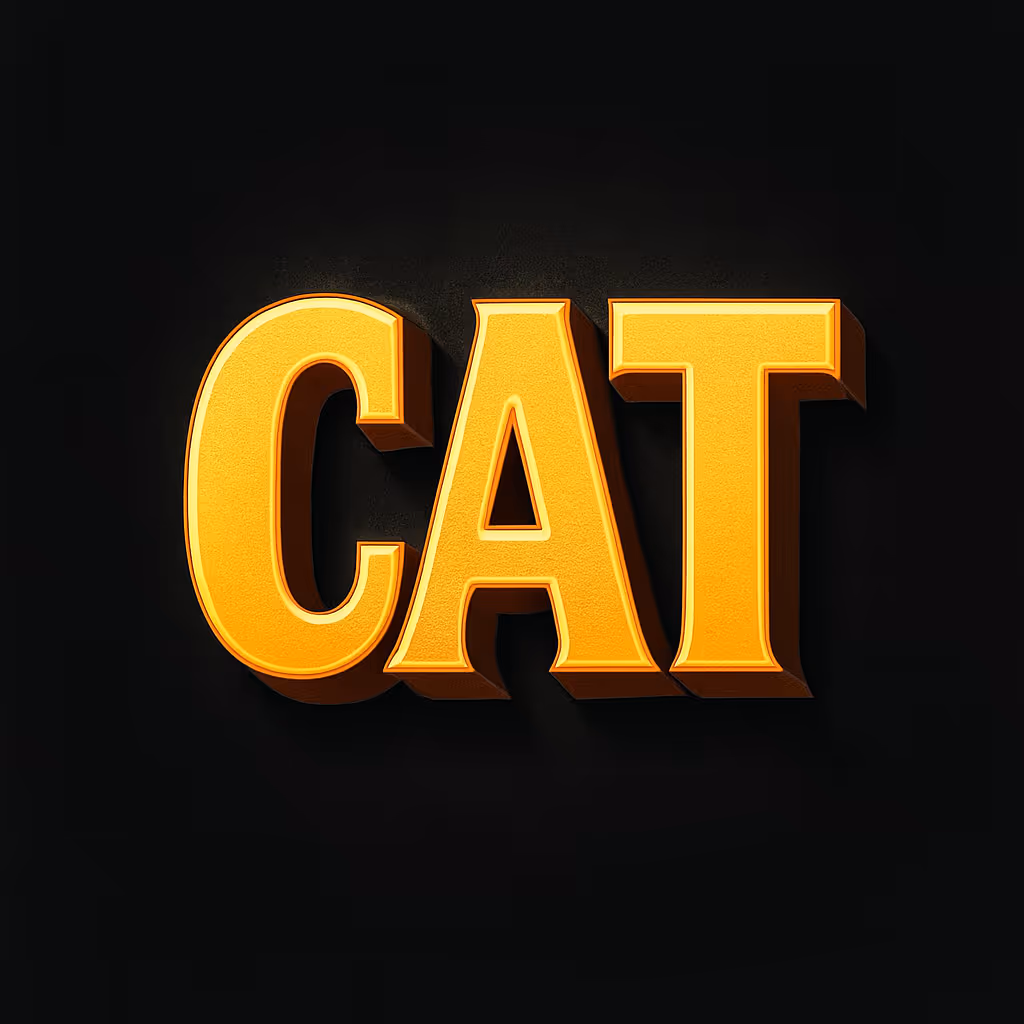 Жёлтое трёхмерное слово 'CAT' на чёрном фоне.