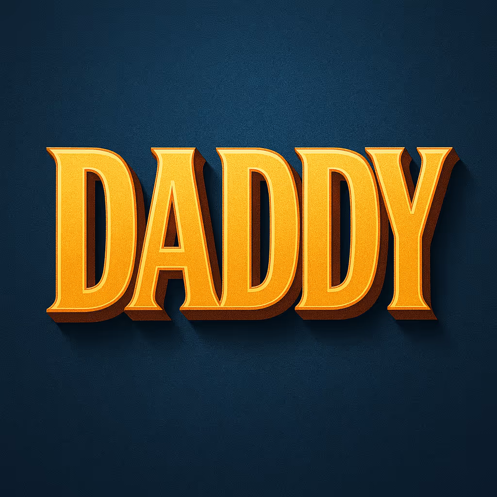 Слово «DADDY» большими золотистыми трехмерными буквами на темно-синем фоне.