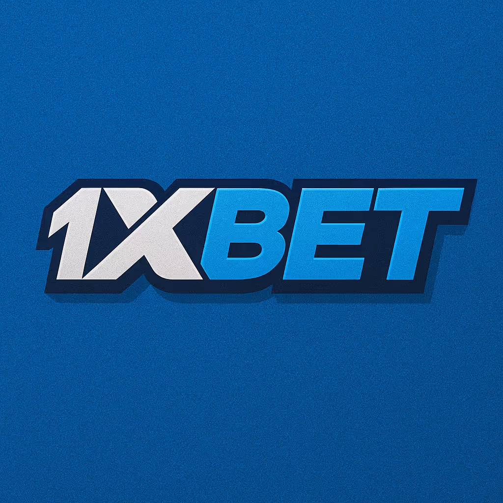 Логотип 1XBET на синем фоне.