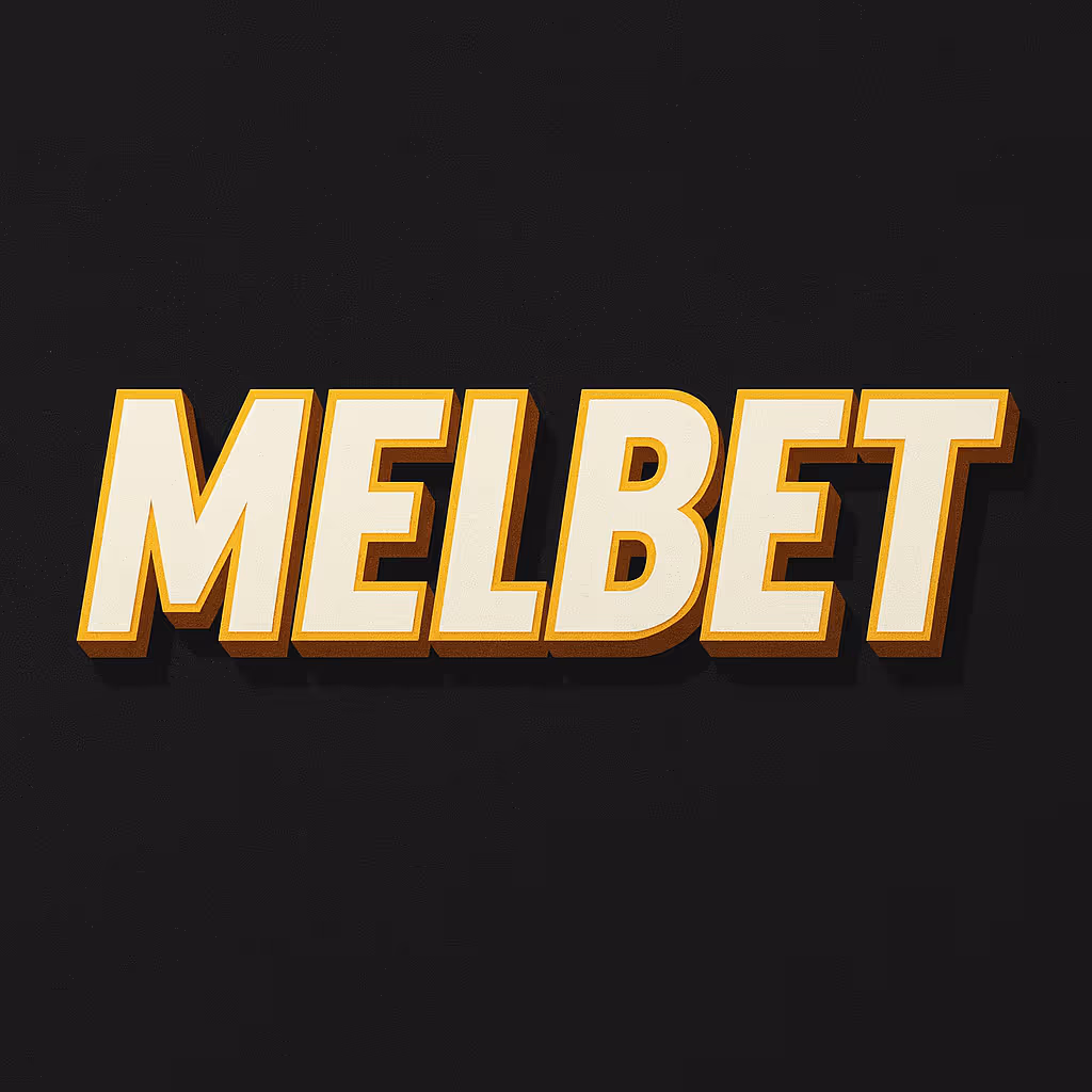 Логотип MELBET с желтыми 3D-буквами на черном фоне.