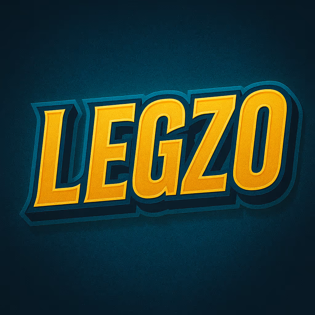 Желтый 3D текст с затемненной тенью на темно-зеленом фоне, который говорит 'LEGZO'.