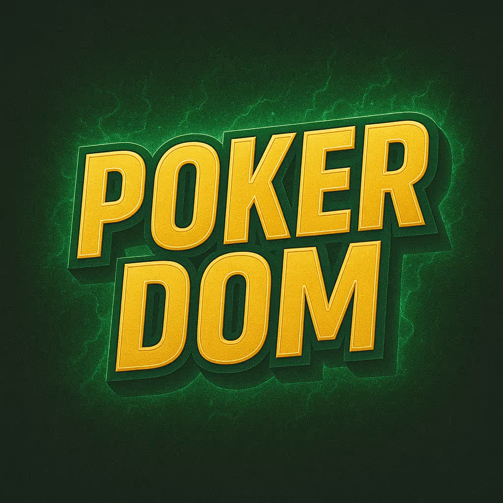 Желтый текст «POKER DOM» на темно-зеленом фоне с эффектом свечения.