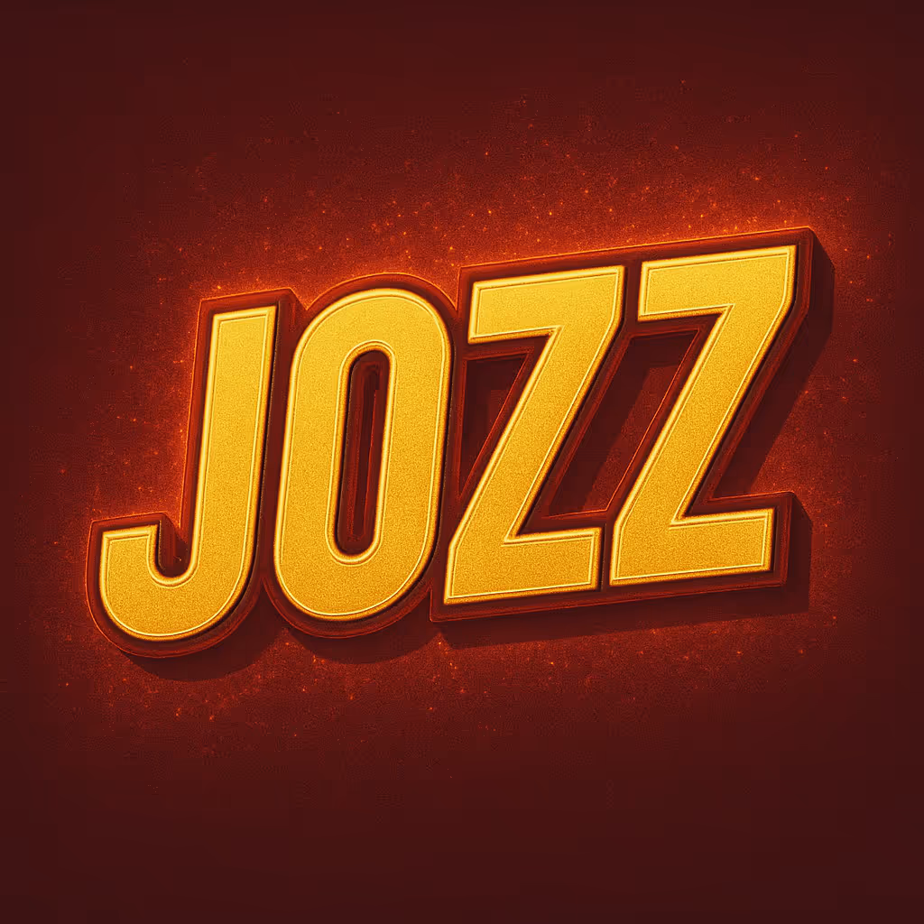 Слово JOZZ крупными золотистыми буквами на красном фоне с огненным свечением.