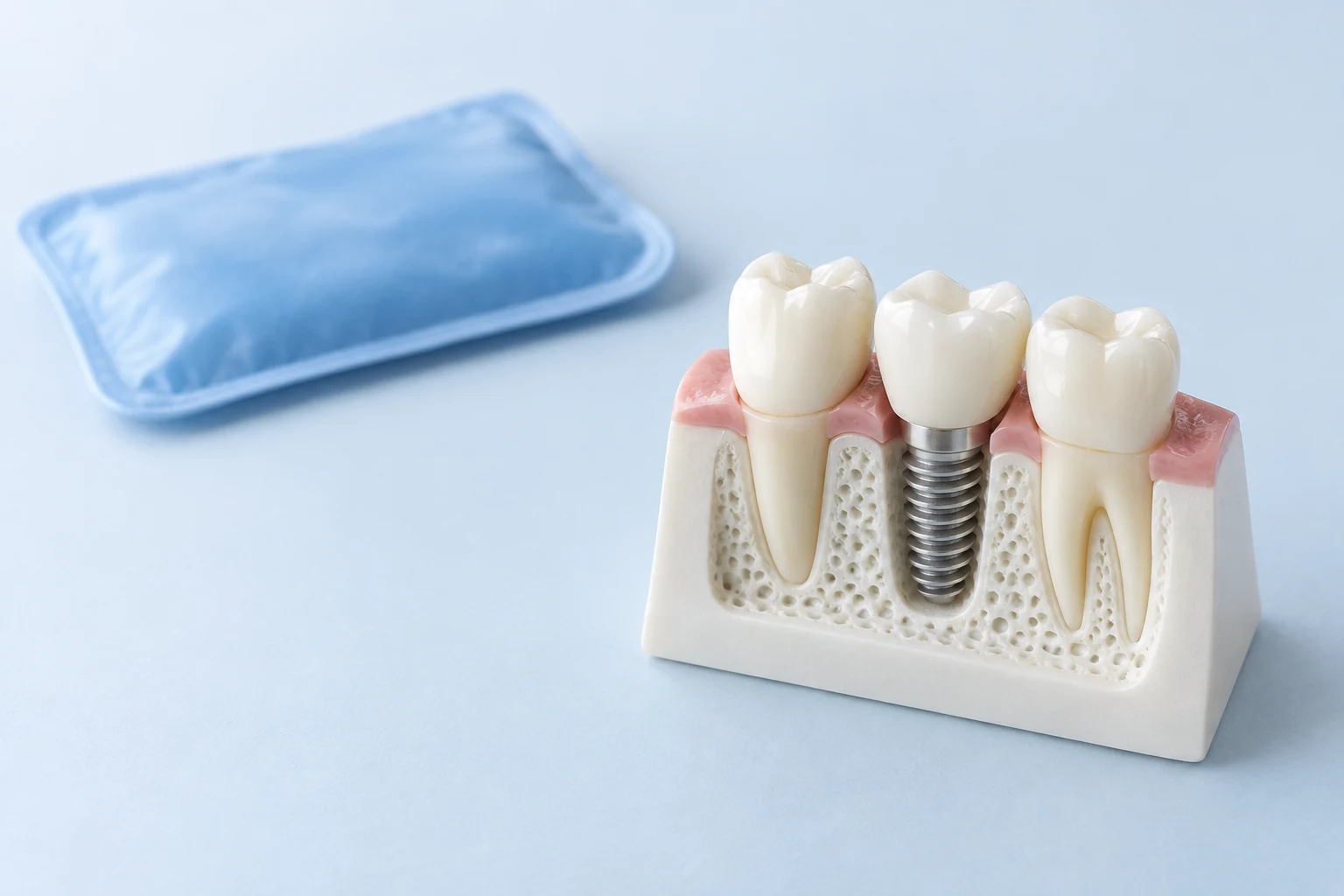 Modèle d’implant en coupe avec une poche froide en arrière-plan.
