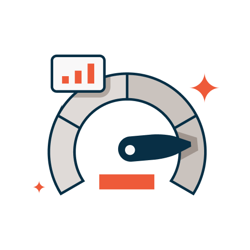 Illustration of a speed gauge with a rising analytics chart, symbolizing performance metrics and business growth.