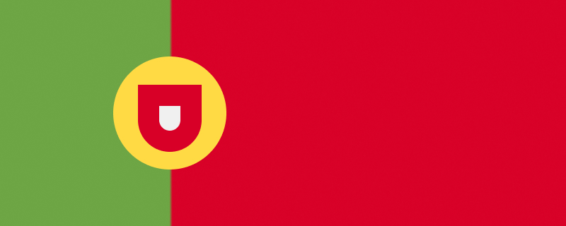 Graphic with green and red colors resembling the Portuguese flag and a circular icon in the center.