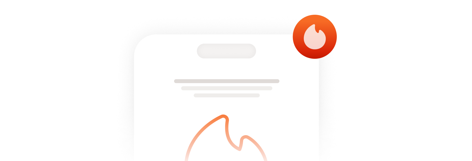Mobile app interface with a highlighted flame icon, representing trending or popular items and real-time engagement within a digital ordering experience.