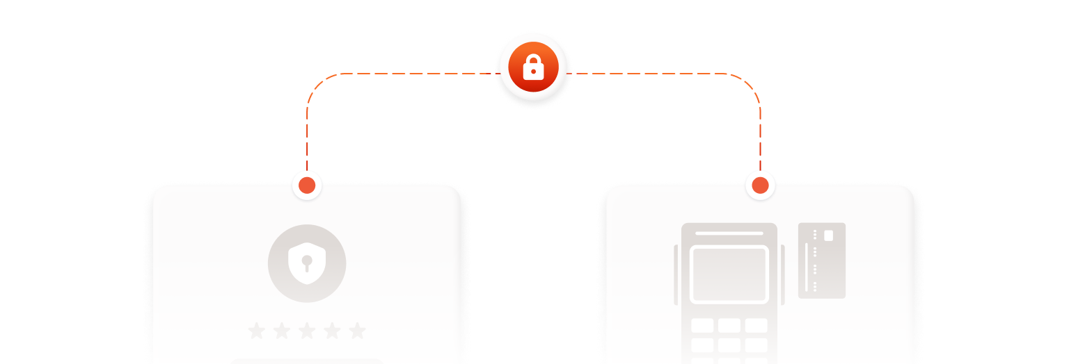 Illustration of two systems connected by a secure link with a central lock icon, representing encrypted data flow and secure integration between platforms.