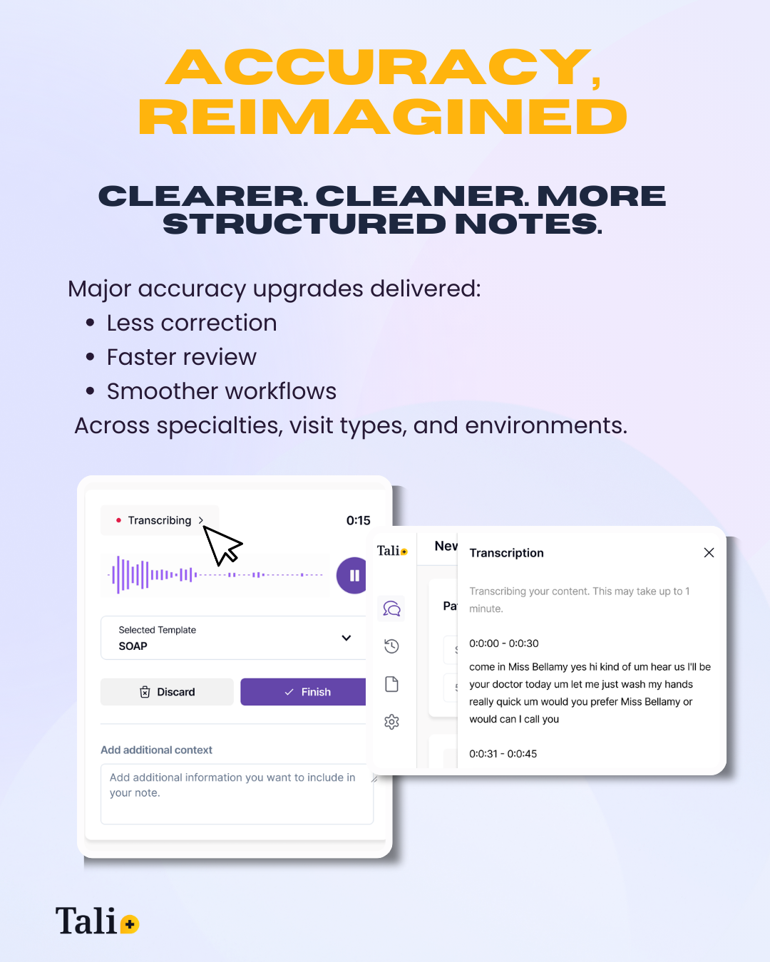 Major accuracy improvements delivered clearer, more structured notes across specialties, visit types, and recording environments.
