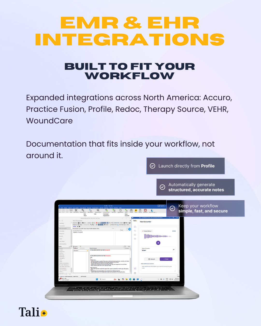 Expanded EMR and EHR integrations in 2025 bring Tali closer to clinicians’ existing workflows.