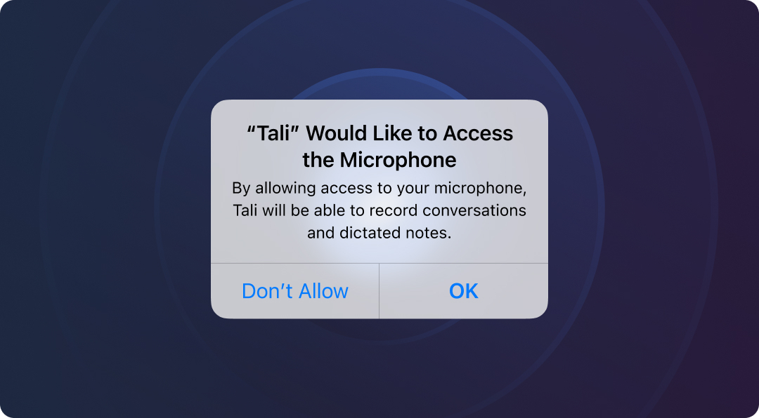 Allow Microphone Access so that Tali can hear your voice.