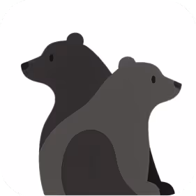 Silhouettes de deux ours gris foncé et noir dos à dos sur fond blanc.