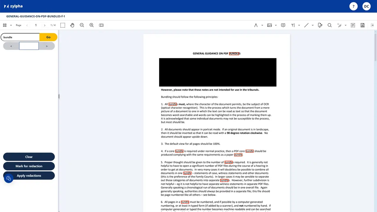 Add redaction to Court bundle