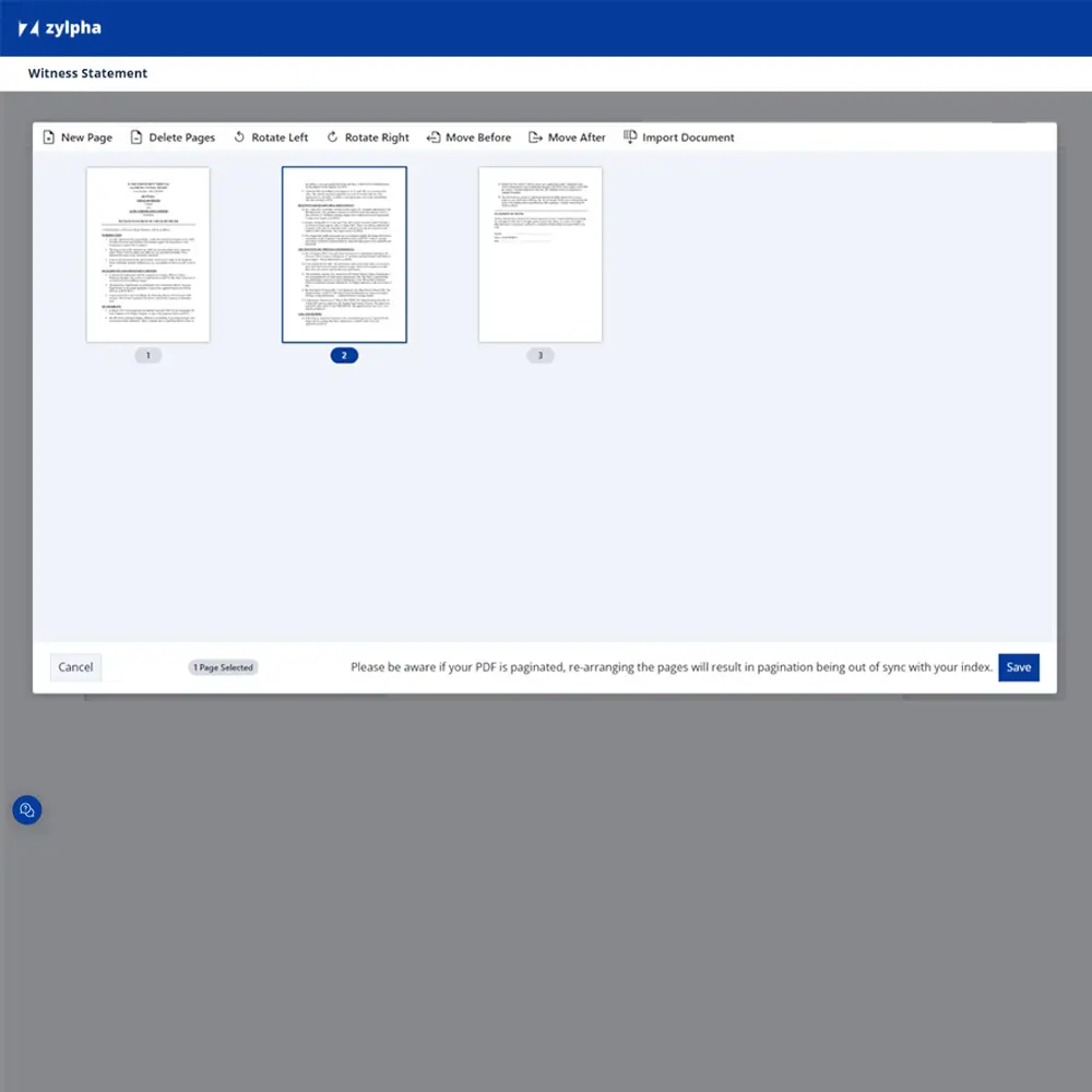 Zylpha remove pages from court bundle