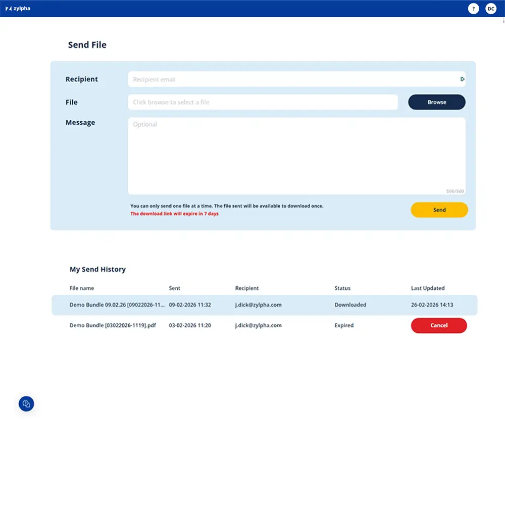Zypha Secure Sharing Screen
