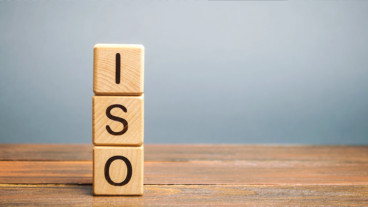 Wooden blocks that spell out ISO
