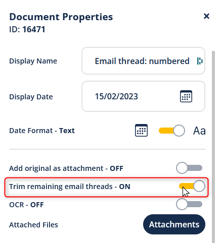 Screenshot of trimming email threads