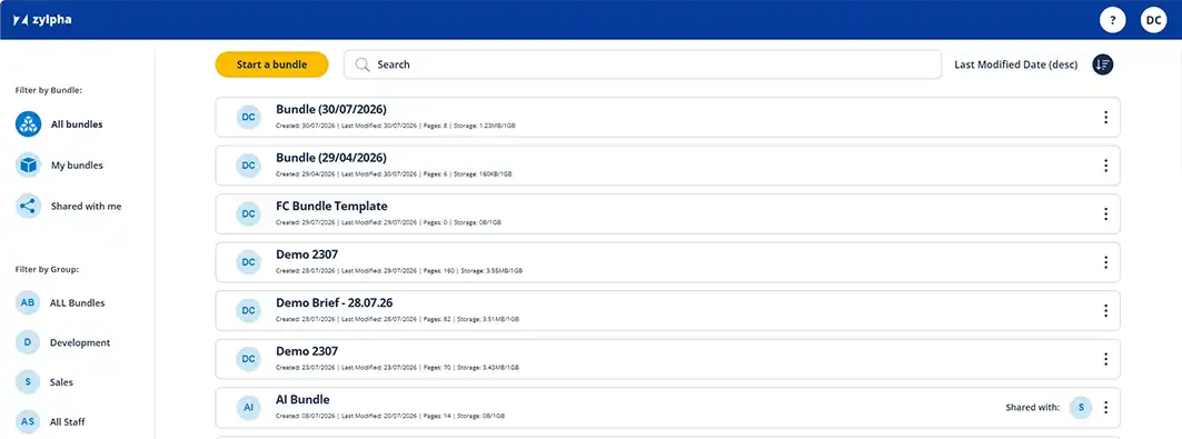 Screenshot of new Bundle List View