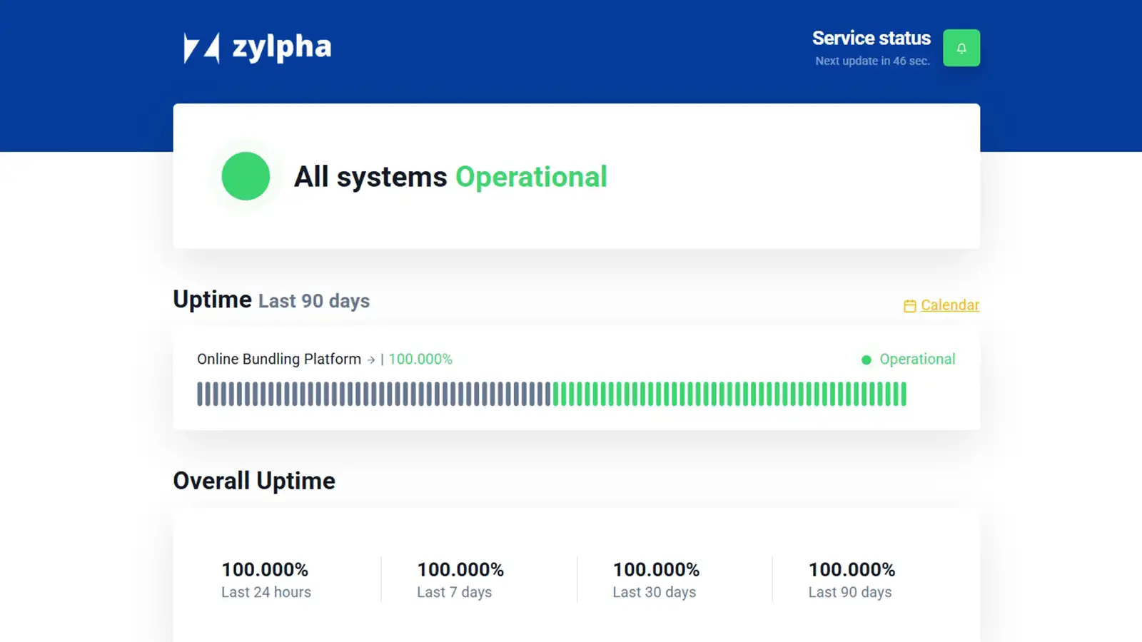 Zylpha Status page Screenshot