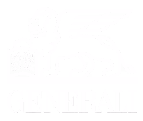 White winged lion holding an open book with Latin text above the word GENERALI.
