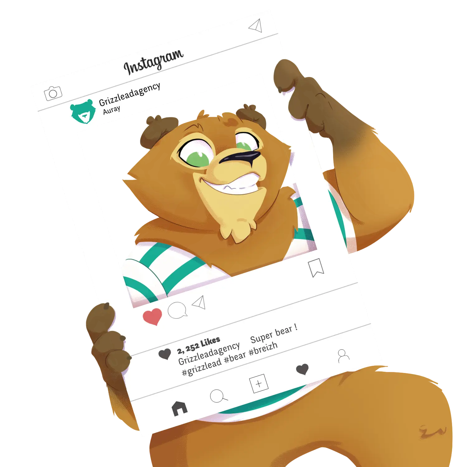Mascotte Gildas de l'agence Grizzlead. Agence de marketing digital, google ads à Auray Morbihan