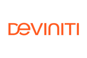 Logo with the text 'DEVINITI' in bold, stylized orange letters on a black background.