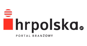 HR Polska brand logo with stylized red and black icon and text.