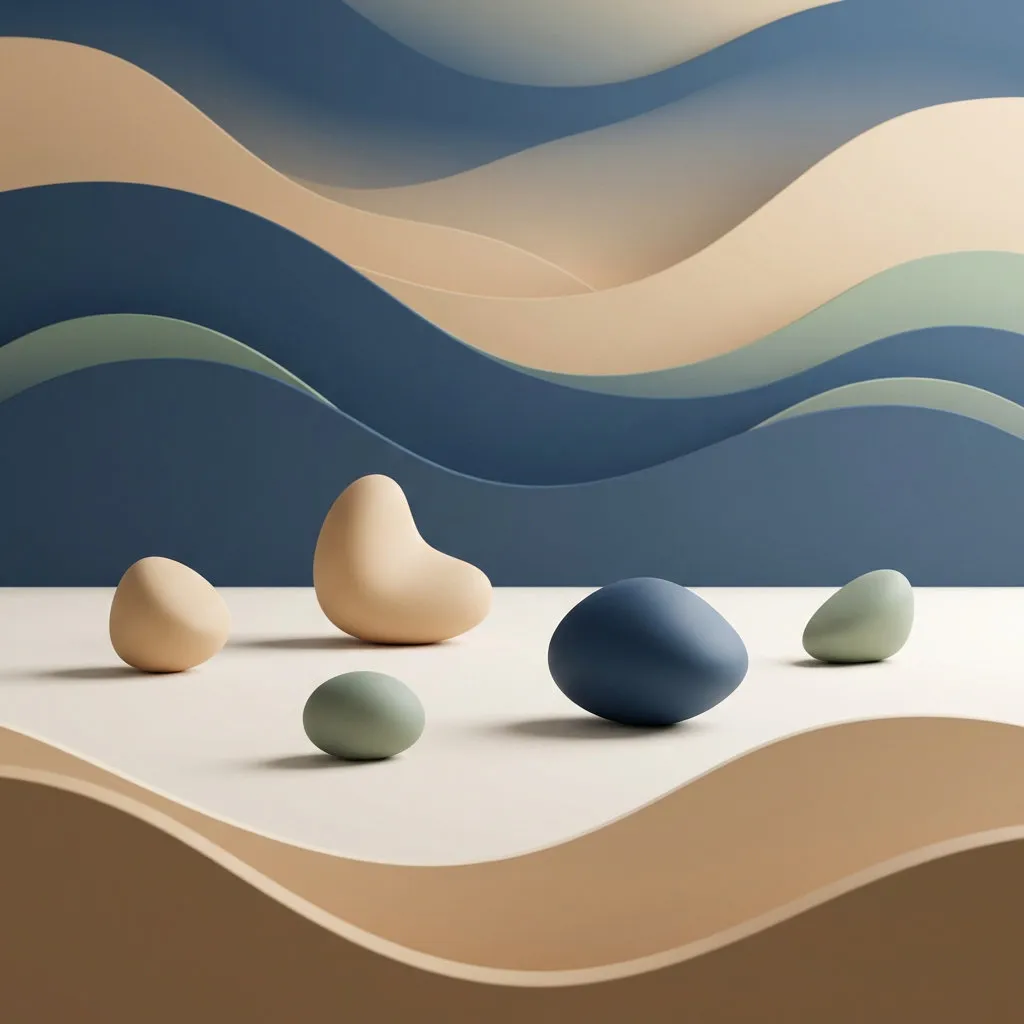 Dekorativer Hintergrund mit organischen Formen in Beige, Blau und Grün