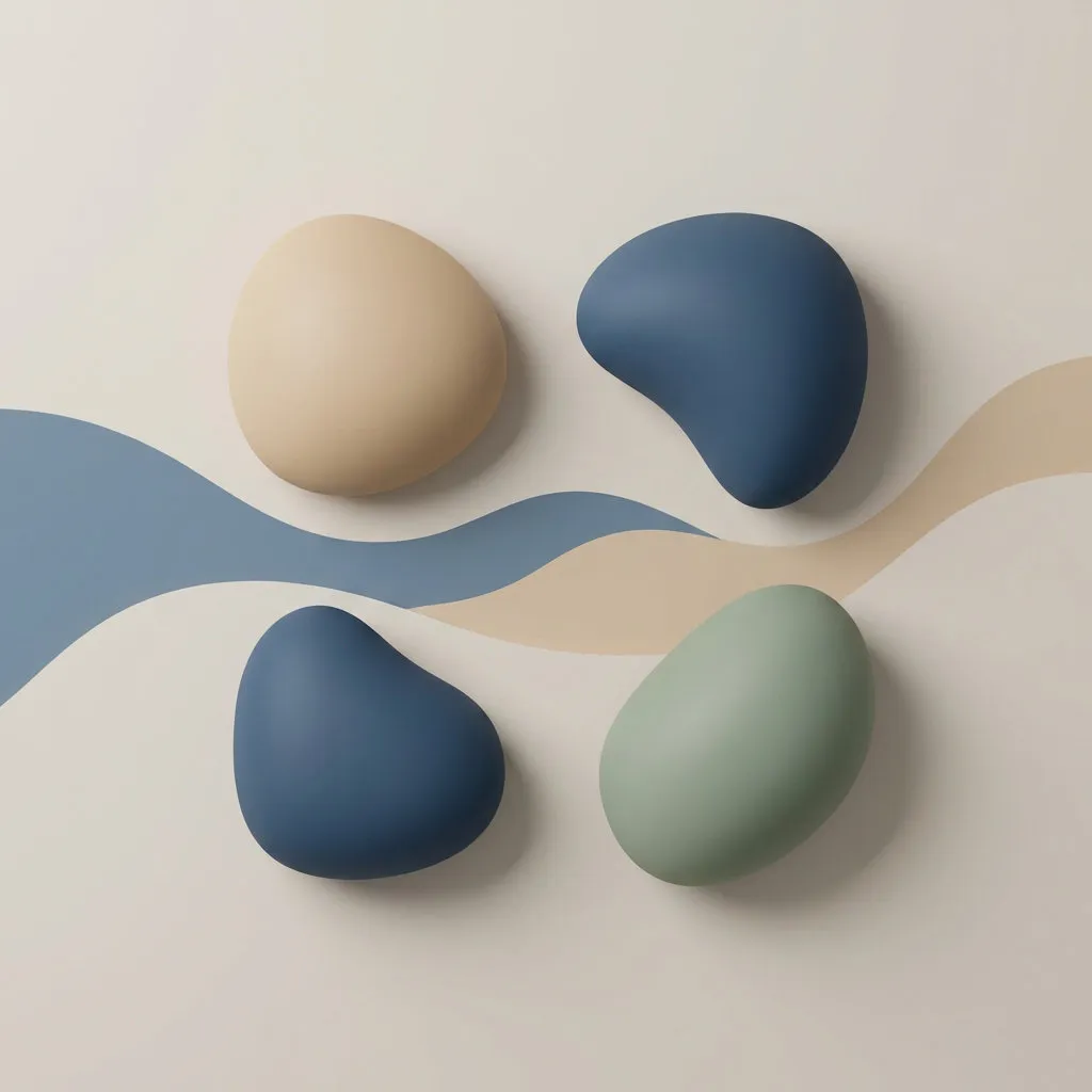 Dekorativer Hintergrund mit abgerundeten Steinen in Beige, Blau und Grün