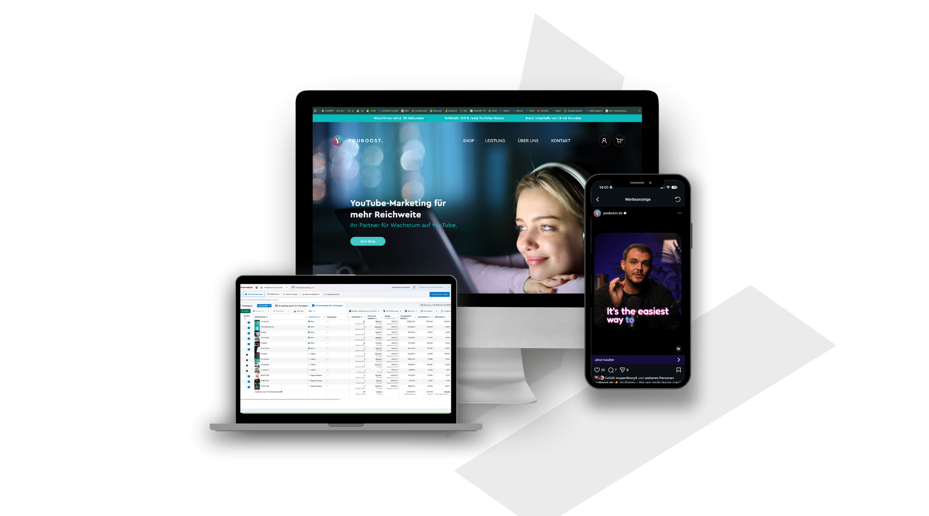 Mockup E-Commerce Webstite Youboost E-Commerce Shopify Dashboard - Online Marketing Agentur Südostschweiz & Liechtenstein (Chur, Landquart, Sargans, Buchs, Rheintal, Vaduz)
