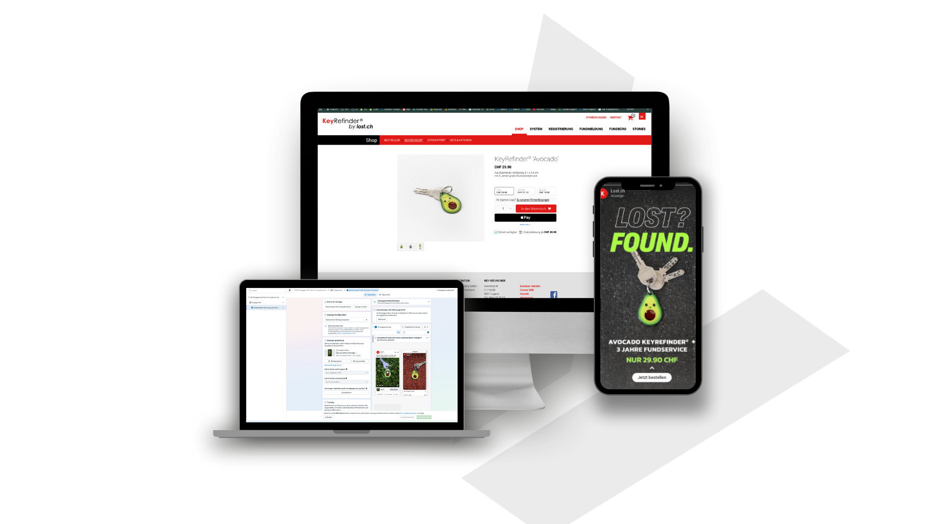 Mockup Kunde KeyRefinder Google Ads und Social Media Kampagne - Online Marketing Agentur Südostschweiz & Liechtenstein (Chur, Landquart, Sargans, Buchs, Rheintal, Vaduz)