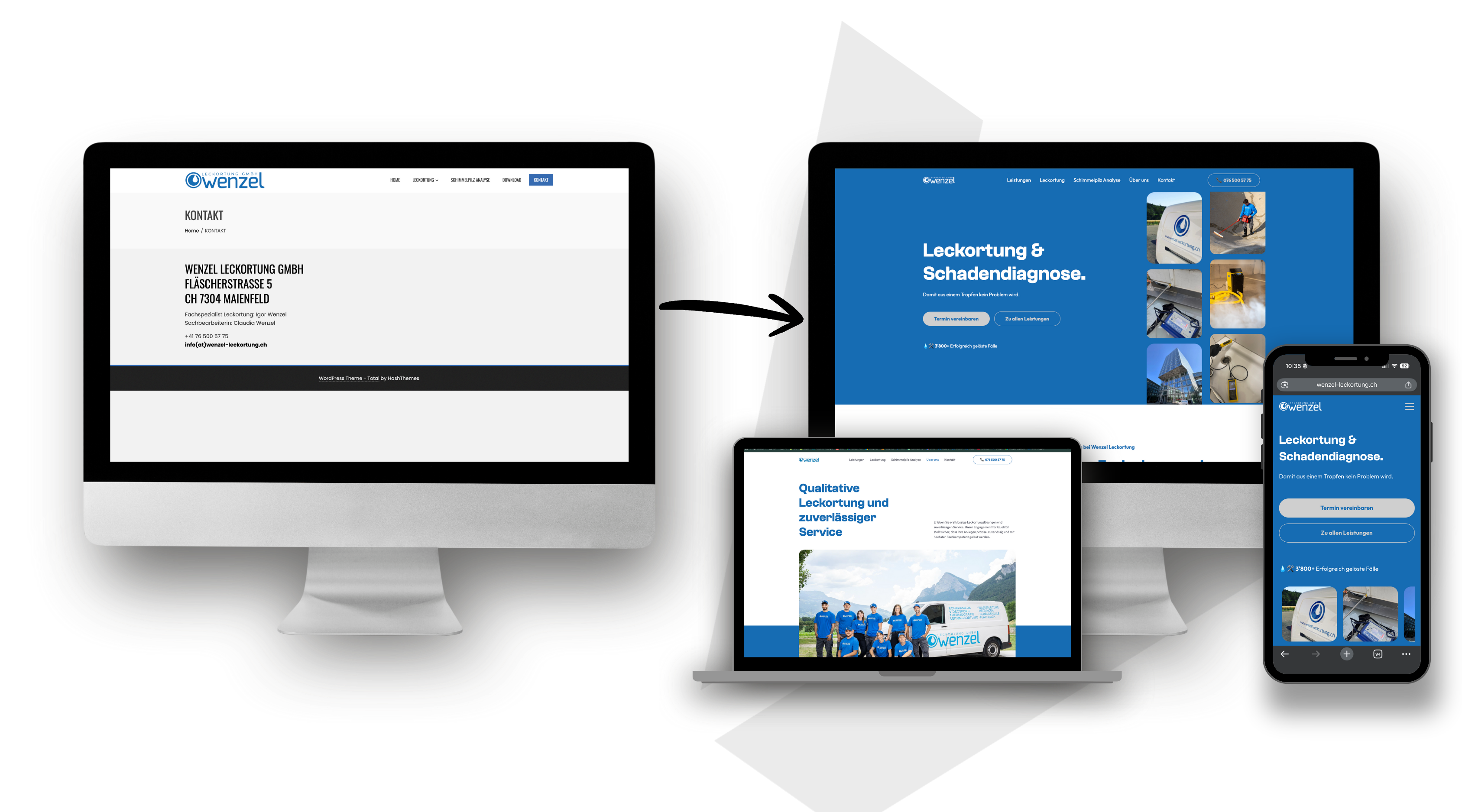 Mockup Website Vorher/Nachher von Wenzel Leckortung - Webagentur Südostschweiz & Liechtenstein (Chur, Landquart, Sargans, Buchs, Rheintal, Vaduz)