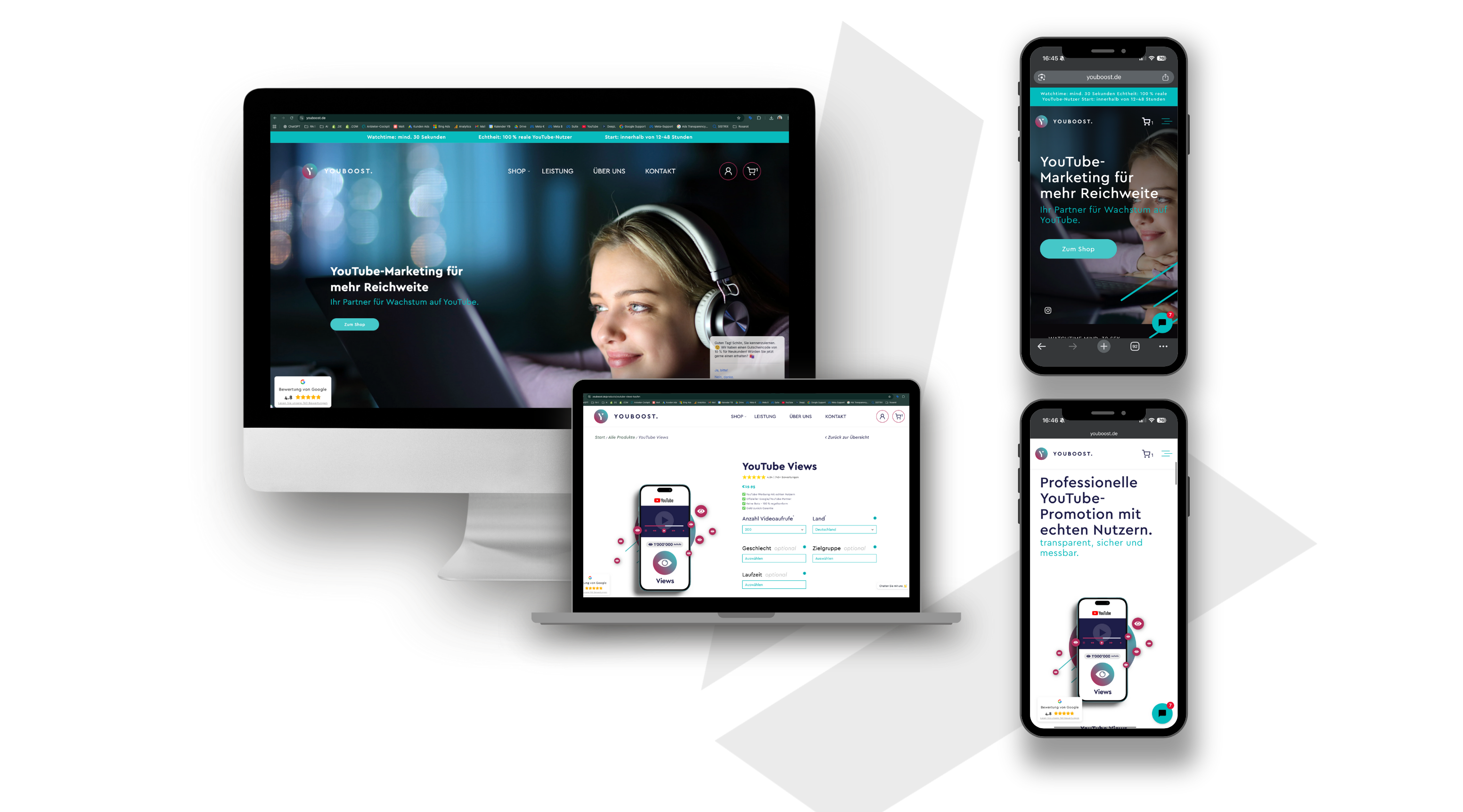 Mockup Webdesign von der Website Youboost, Webagentur - Online Marketing Agentur Südostschweiz & Liechtenstein (Chur, Landquart, Sargans, Buchs, Rheintal, Vaduz)