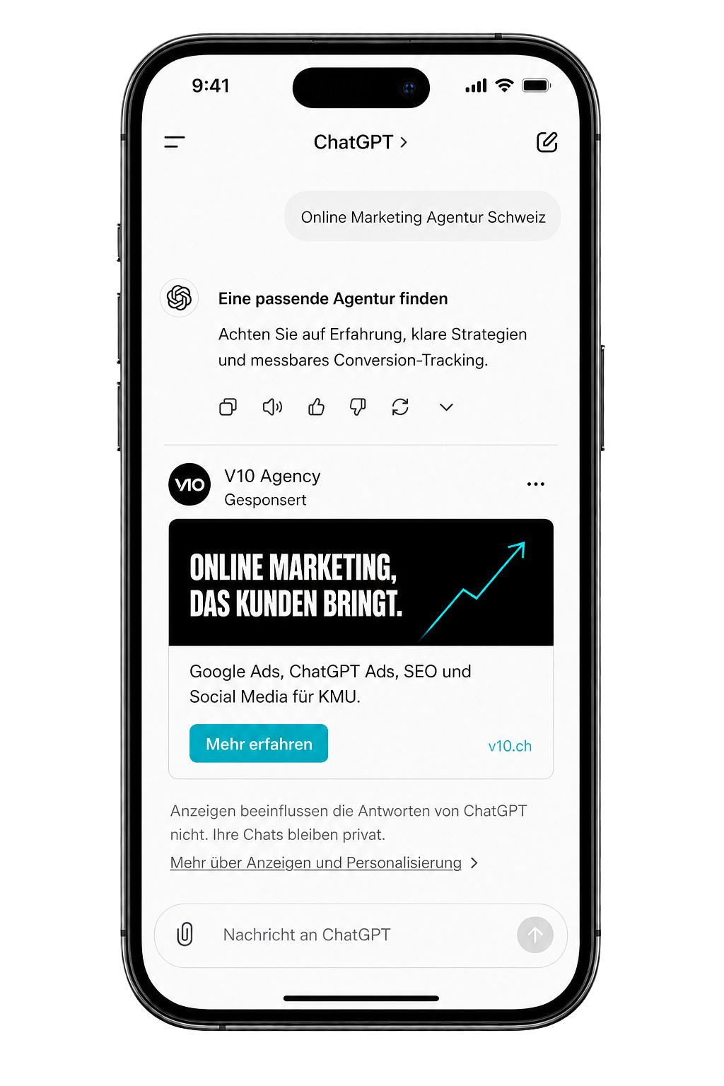 Chat GPT Ads Agentur mobile Südostschweiz, Liechtenstein, Schweiz