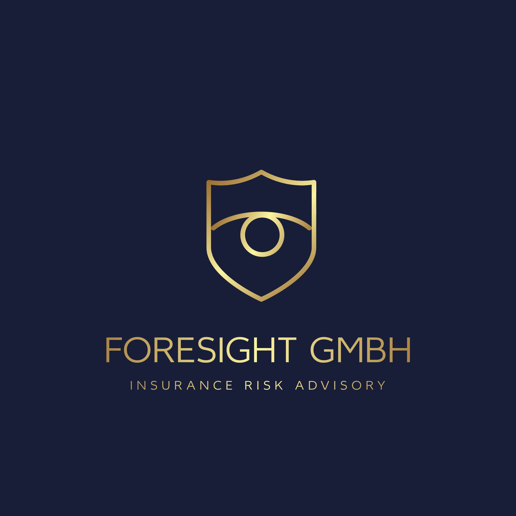 Logo and the Name of the Company - It is an eye inside of the outline of a shield. Name: Foresight GmbH Insurance Risk Advisory